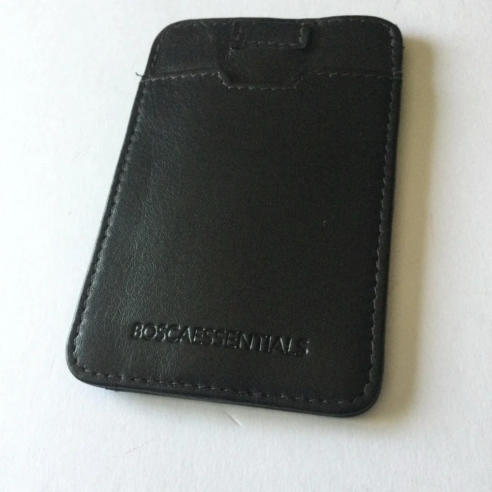 BOSCA ESSENTIALS LEATHER CARD CASE BLACK 4” NWT